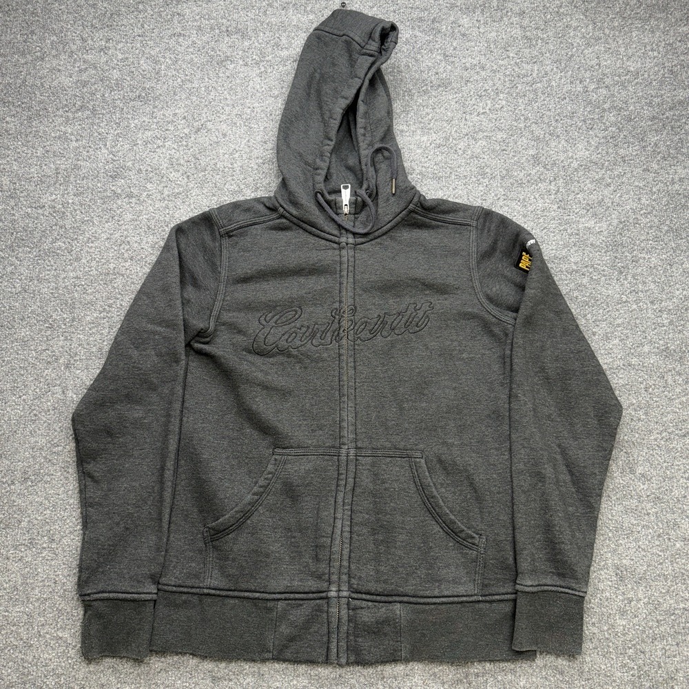 Carhartt Jacket Women's Medium/Large John Deere Vintage Gray Spellout Hooded